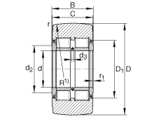 支撐型滾輪 NNTR55X140X70-2ZL, 滿裝滾子，軸向引導(dǎo)，兩側(cè)唇密封