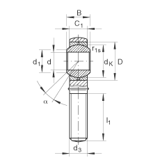 桿端軸承 GAKR14-PB, 根據(jù) DIN ISO 12 240-4 標(biāo)準(zhǔn)，帶右旋外螺紋，需維護(hù)