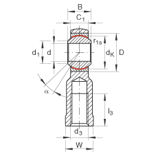 桿端軸承 GIKL16-PW, 根據(jù) DIN ISO 12 240-4 標(biāo)準(zhǔn)，帶左旋內(nèi)螺紋，需維護(hù)
