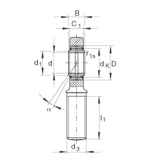 桿端軸承 GAR70-DO-2RS, 根據 DIN ISO 12 240-4 標準，帶右旋外螺紋，需維護，兩側唇密封