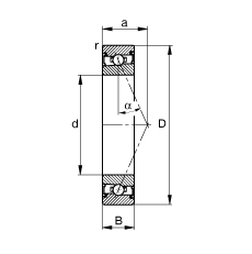 主軸軸承 HSS71928-E-T-P4S, 調節，成對安裝，接觸角 α = 25°，兩側唇密封，非接觸，限制公差