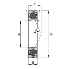 主軸軸承 HCB7203-E-2RSD-T-P4S, 調(diào)節(jié)，成對或單元安裝，接觸角 α = 25°，陶瓷球，兩側(cè)唇密封，非接觸，限制公差