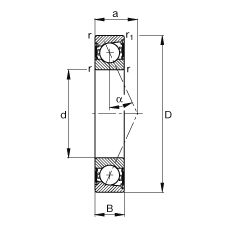 主軸軸承 B7003-E-2RSD-T-P4S, 調(diào)節(jié)，成對(duì)安裝，接觸角 α = 25°，兩側(cè)唇密封，非接觸，限制公差